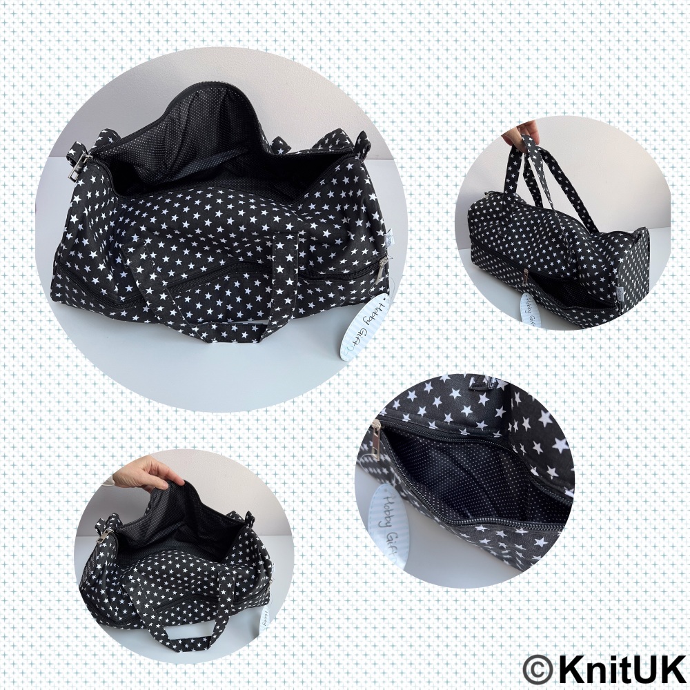 Hobby Gift knitting bag black with stars inside pattern