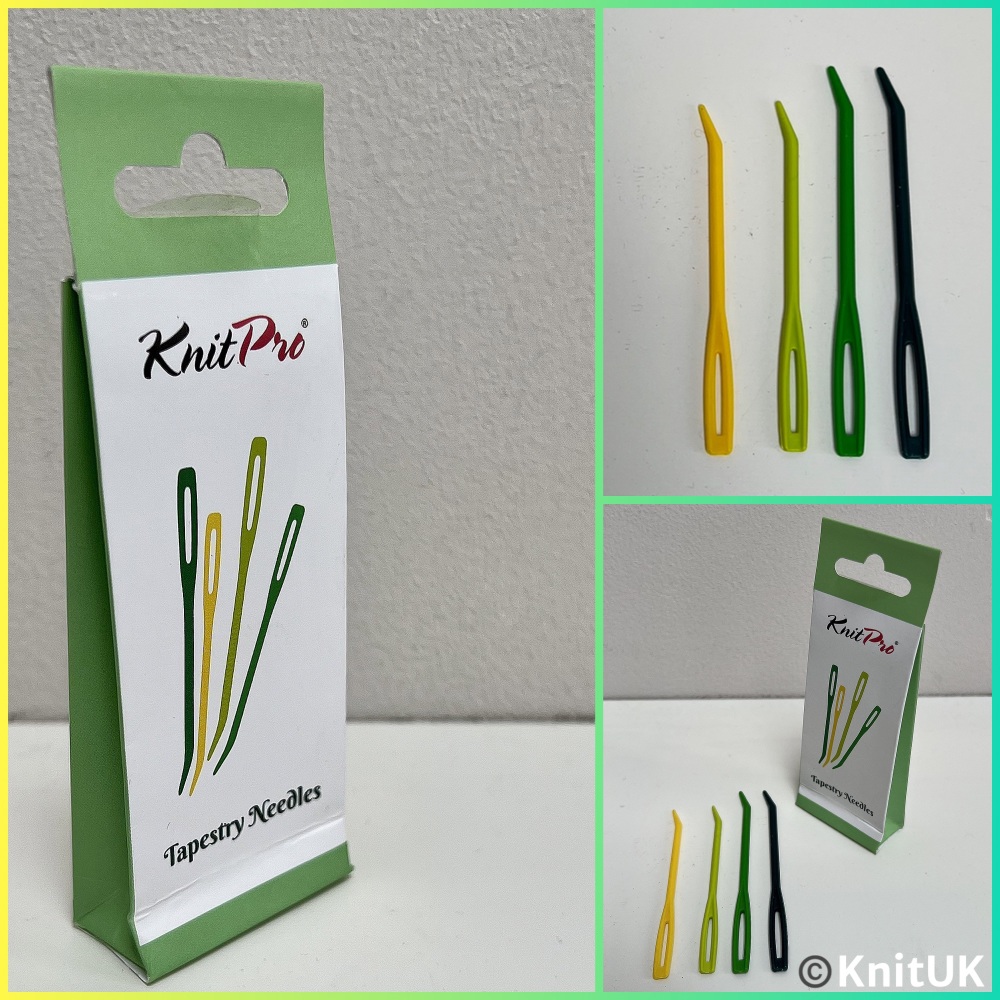 KnitPro tapestry Needles Pack of 4 bent tip plastic needles green yellow