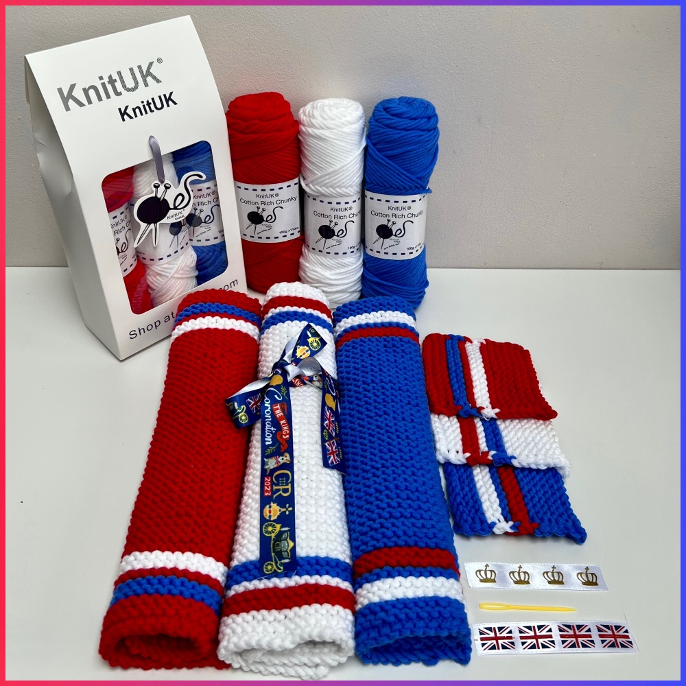 Knitting Kit - Placemats & Coasters to Celebrate King’s Coronation. KnitUK.