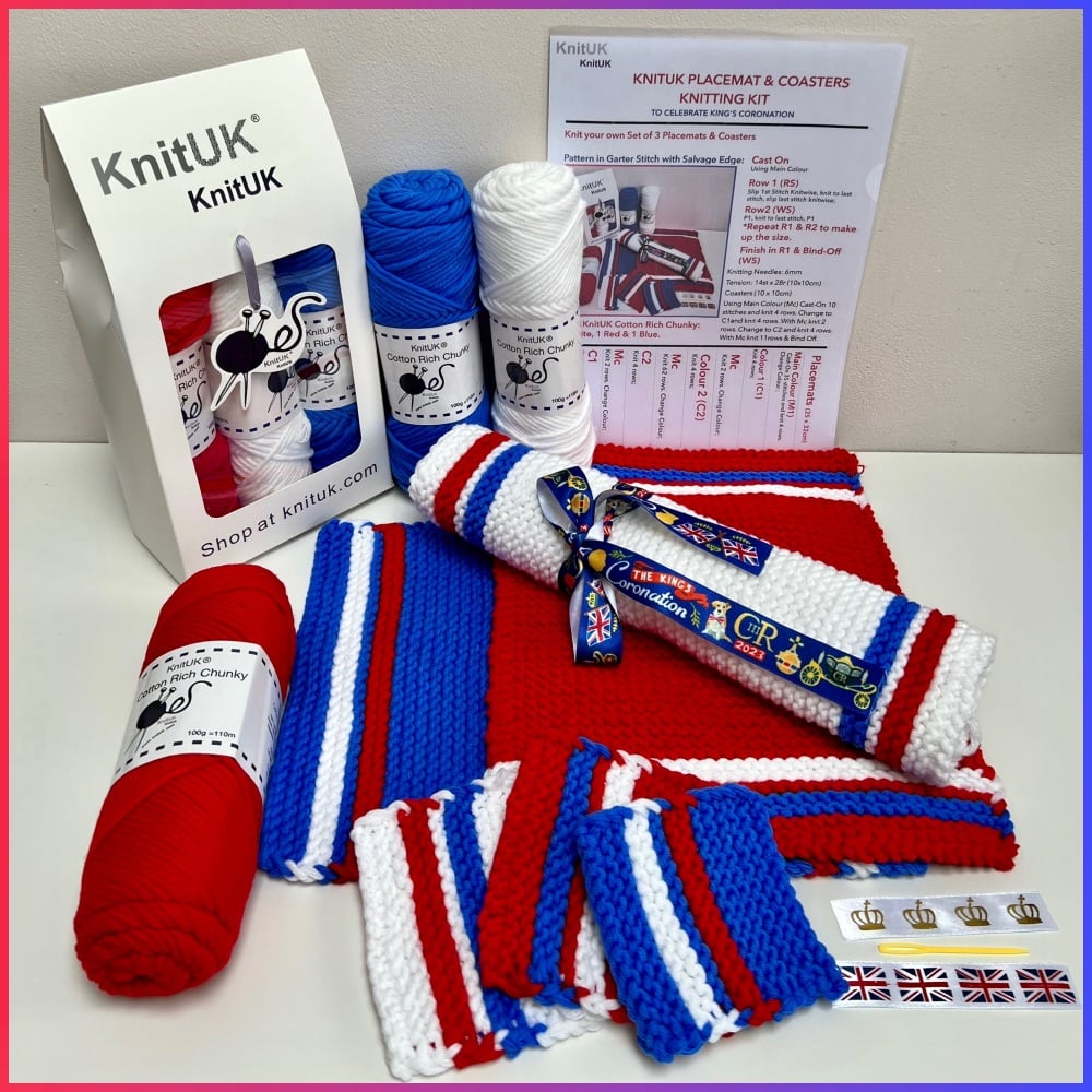 KnitUK Placemats and coasters knitting kit king coronation