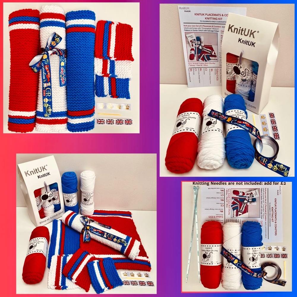 KnitUK Placemats &amp; xoasters Knitting kit kings coronation 4 images