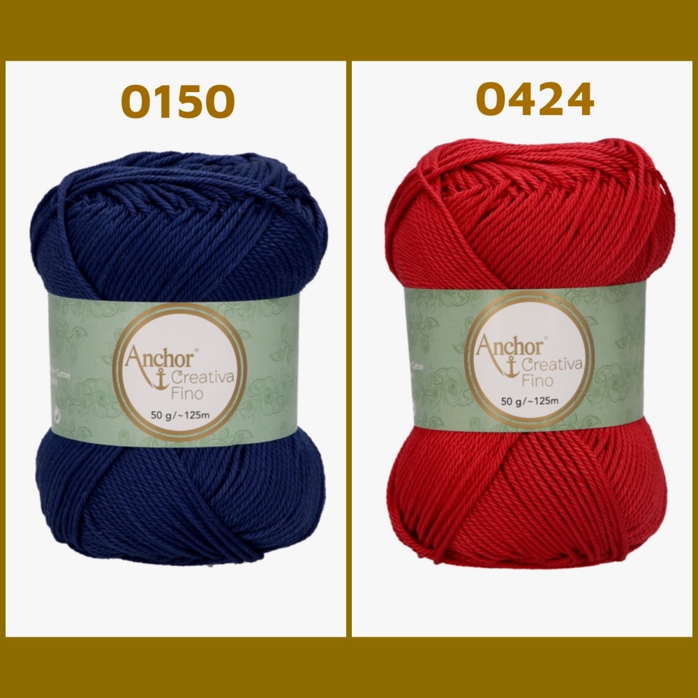 Anchor creativa fino 4ply 0150 navy 0424 dark red crochet yarn