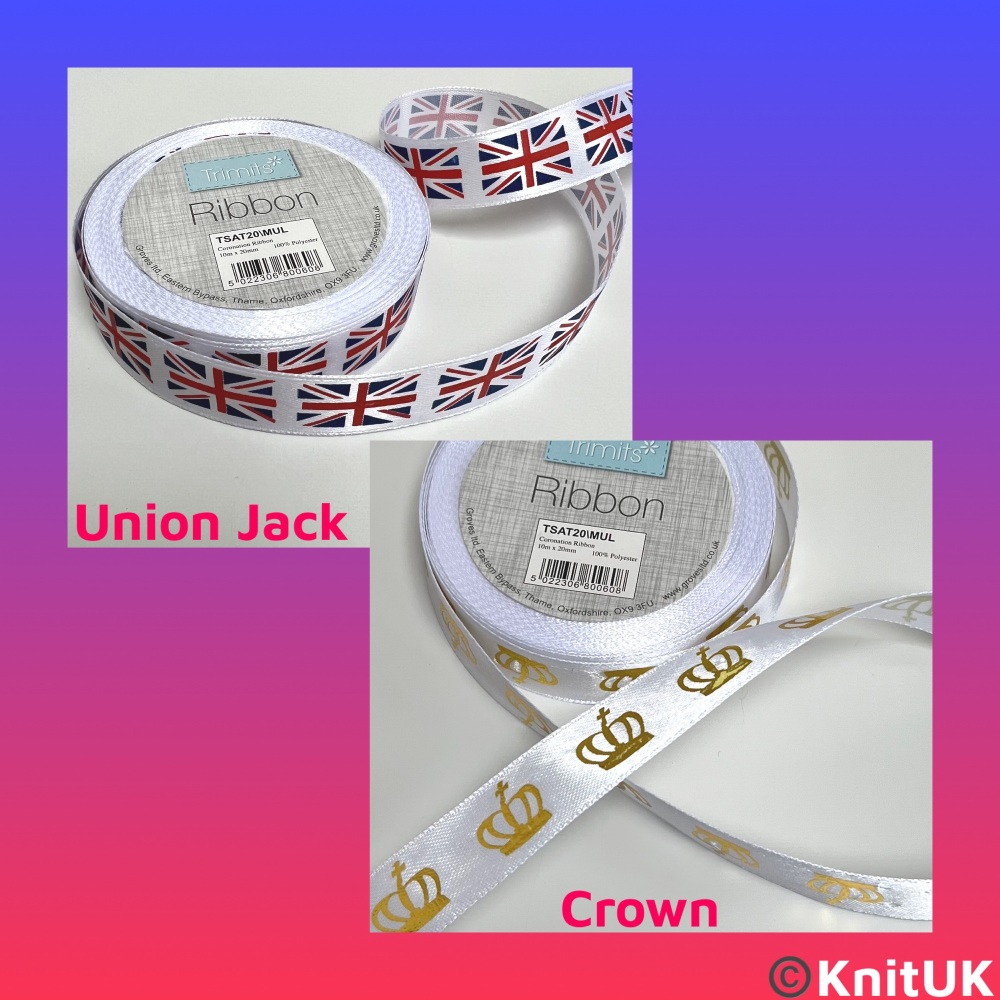 Coronation Ribbon: 20mm x 10m. Trimits. Choose design. Each Spool