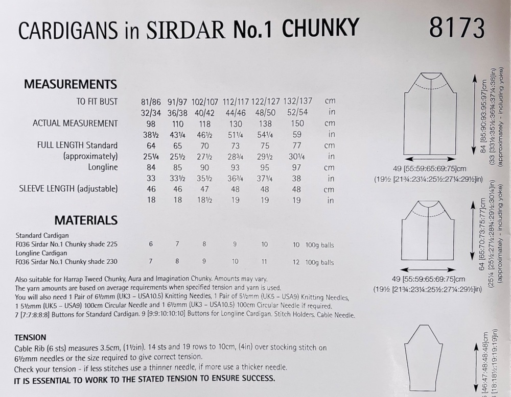Sirdar Pattern: Cardigans in Sirdar No. 1 Chunky. 8173 Leaflet (Knitting)