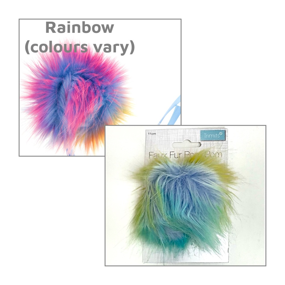 Trimits 11cm faux fur pompom rainbow colour