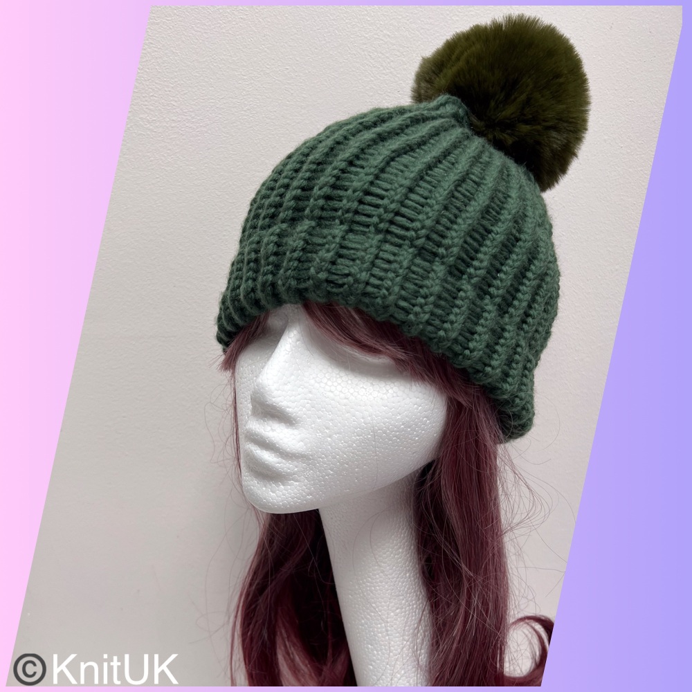 KnitUK knitting loom wooly hat with rowan big wool trimits pompom