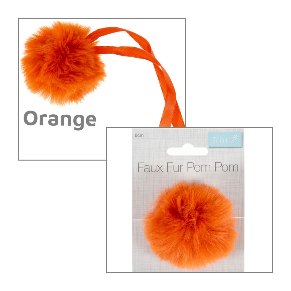 Trimits 6cm faux fur pompom orange colour