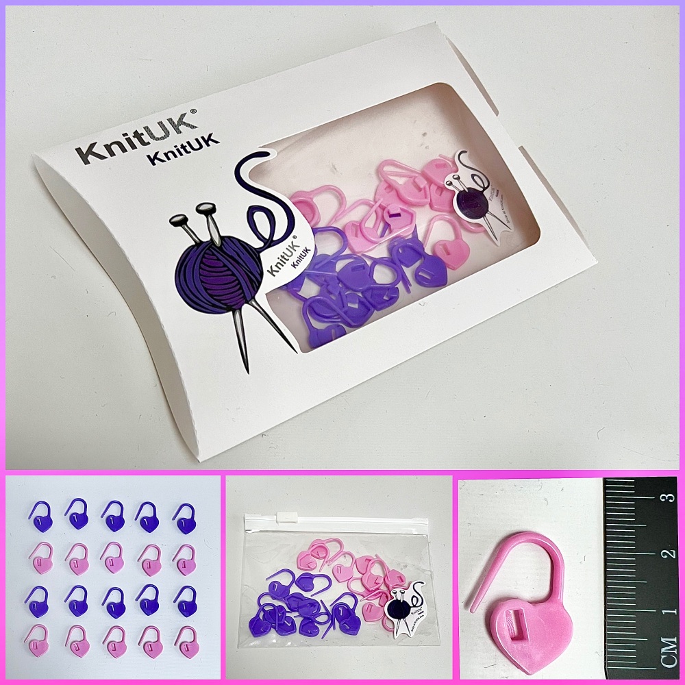 KnitUK Locking stitch markers Heart pink purple