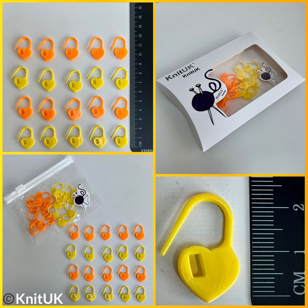 KnitUK heart locking stitch markers orange yellow