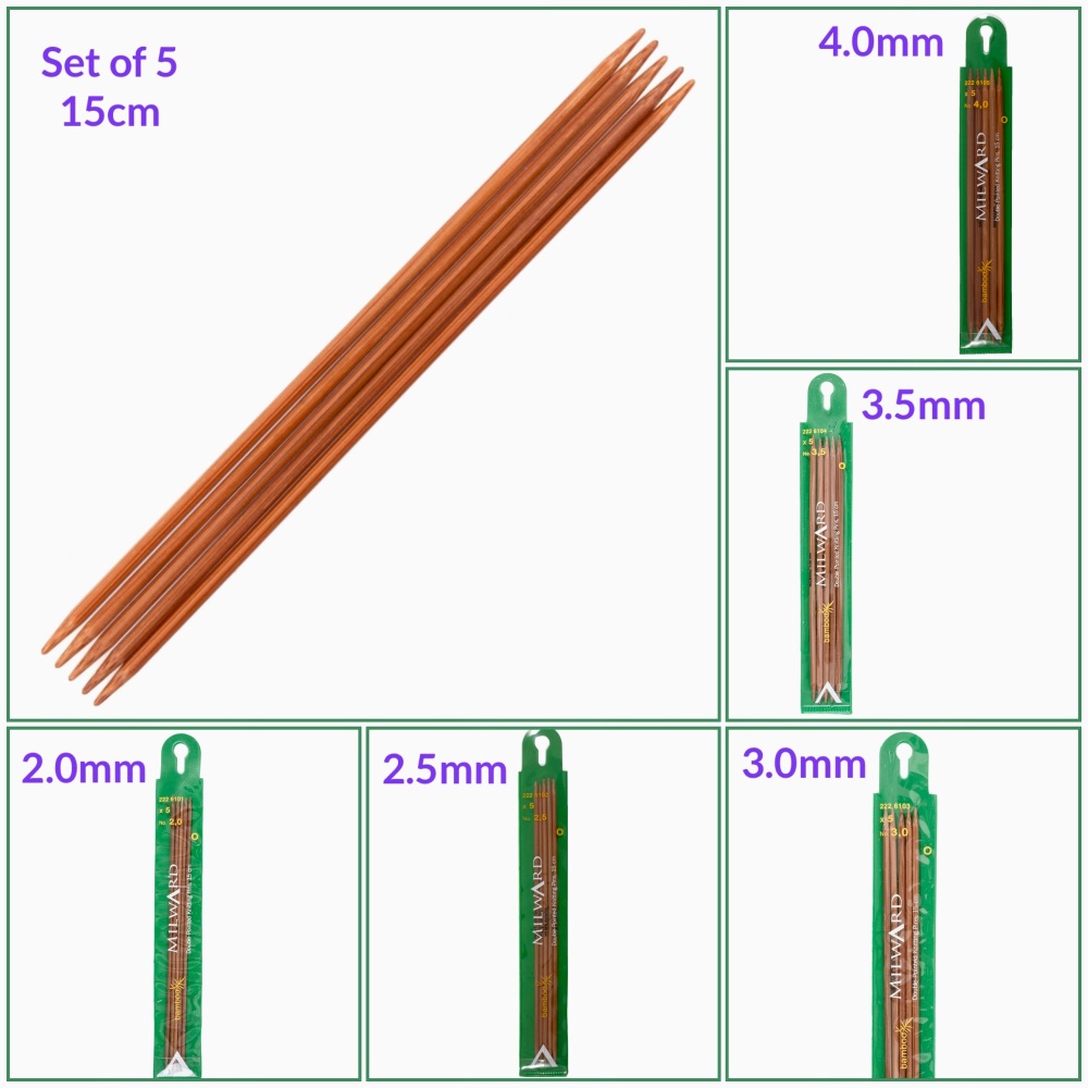 Milward 15cm bamboo set of 5 double-end knitting pins