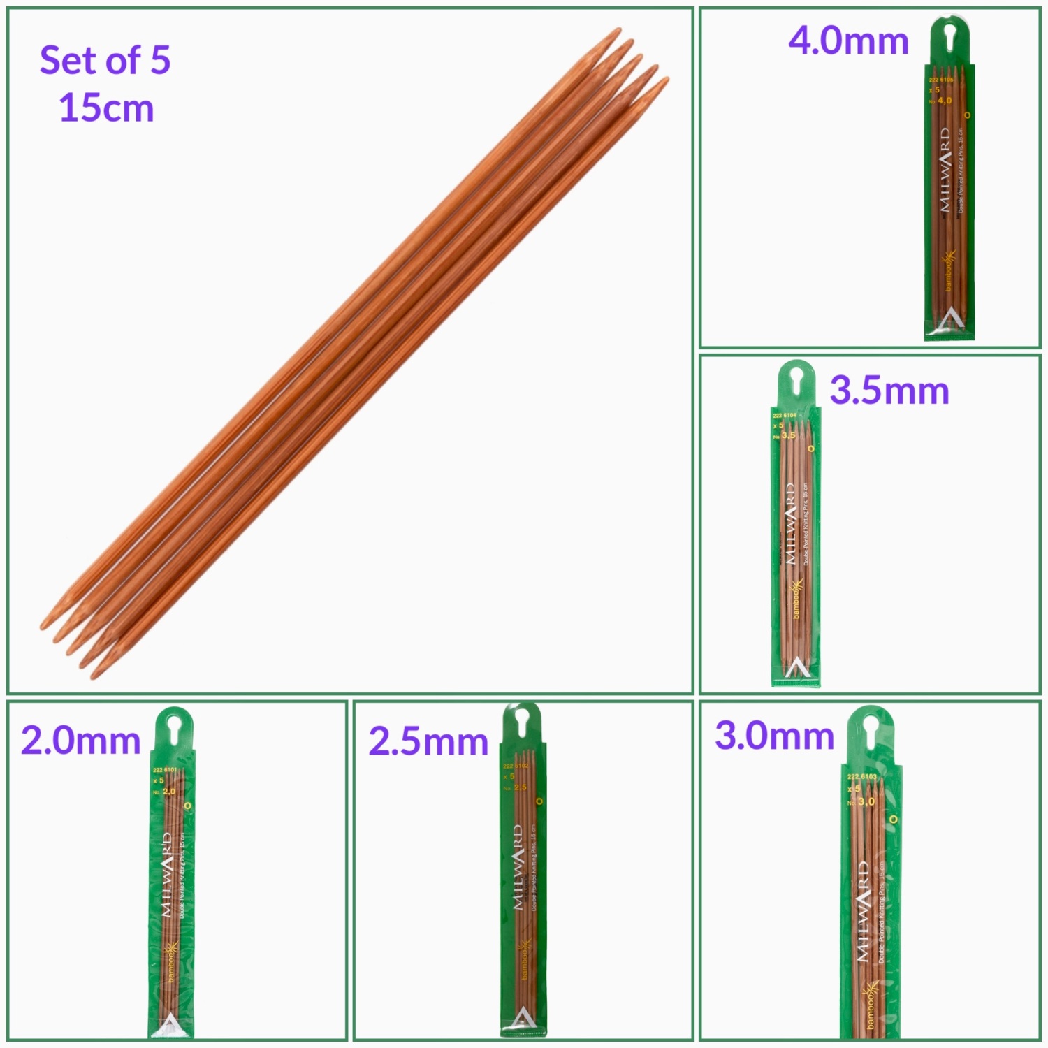 Bamboo DoublePoint pins set of 5 Milward knitting needles KnitUK