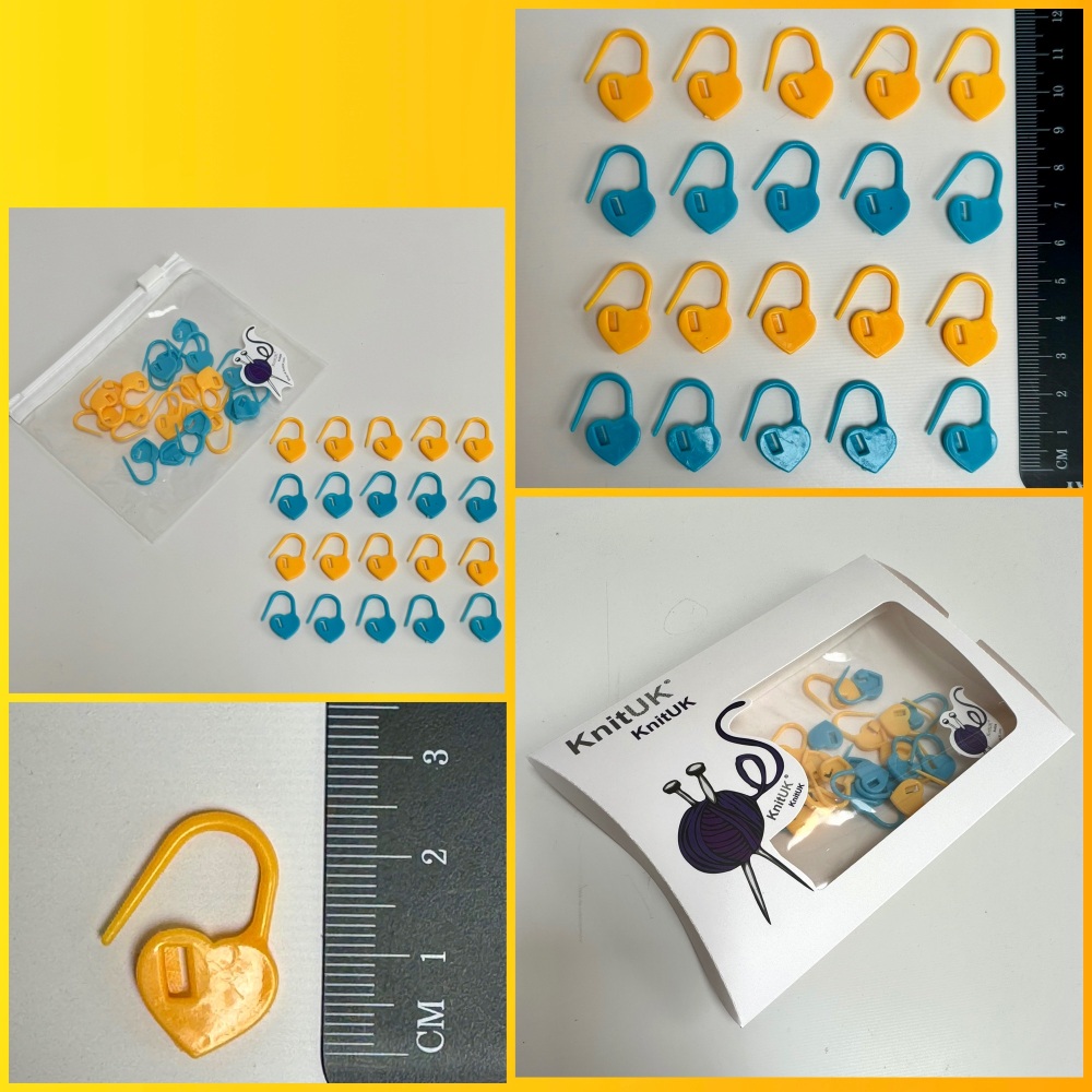 KnitUK Stitch Markers. Heart Locking Stitch Markers. Sky & Sun colours. Pack of 20.