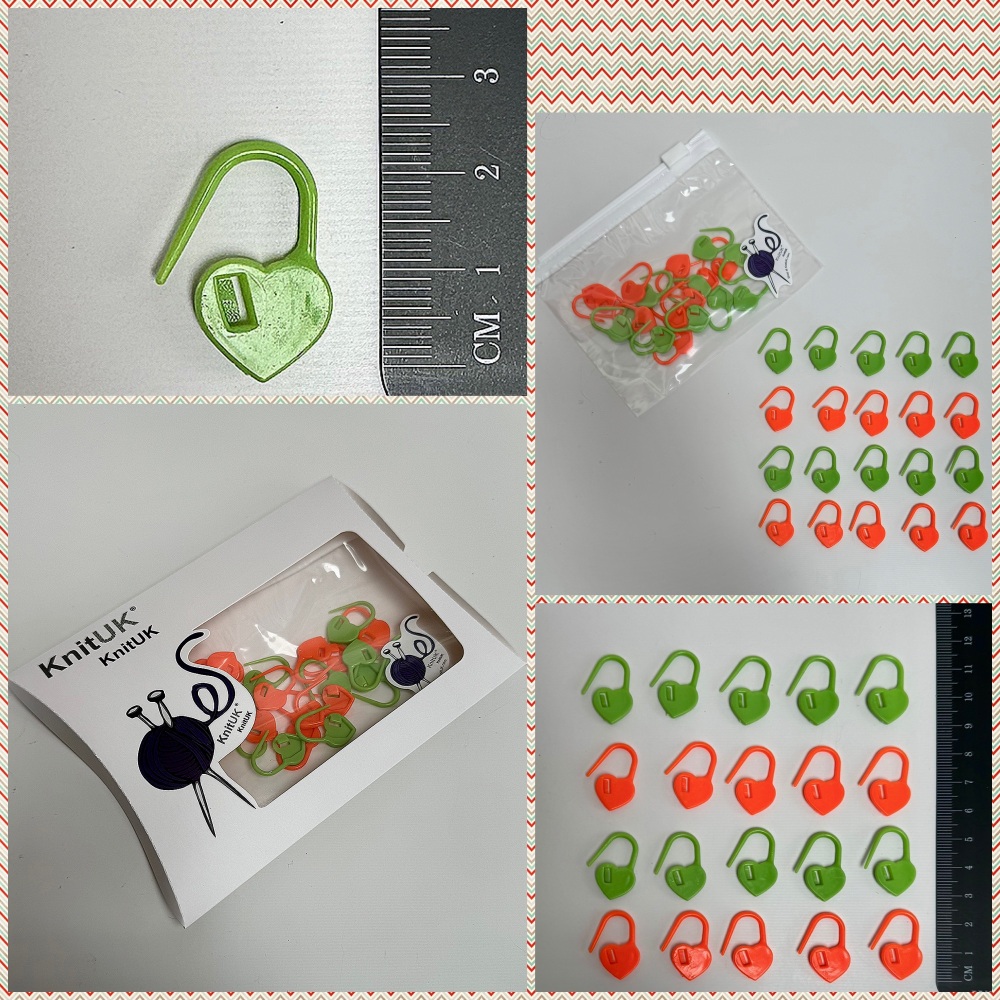 KnitUK Stitch Markers. Heart Locking Stitch Markers. Green & Neon. Pack of 20.