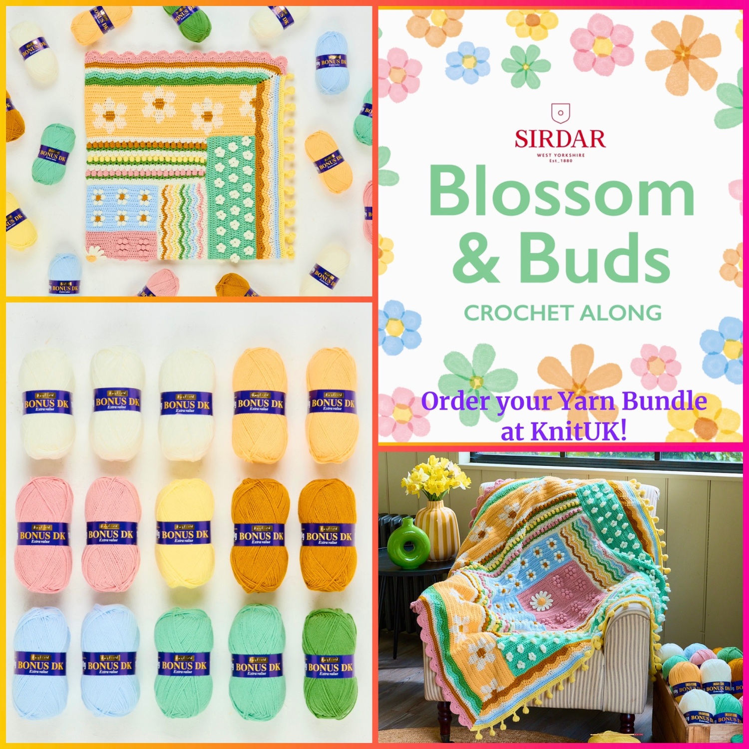Blossom and Buds Spring CAL 2024 Blanket Kit Sirdar KnitUK