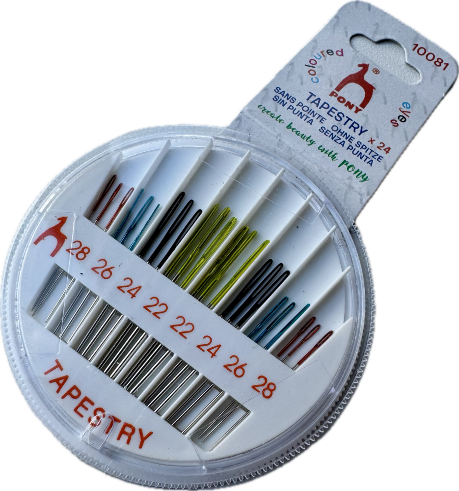 Coloured Eye Hand Sewing Needles Compact - Tapestry (Pony). 24 per Pack