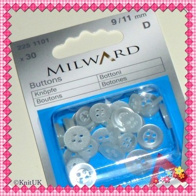 Milward Buttons - 4 holes. Shirt: 9mm / 11 mm (30 pcs)