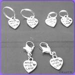 Stitch Marker Tibetan Silver - Set of 6: Heart "Made with Love"  (KnitUK Collection)