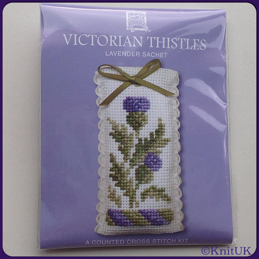 SACHET Victorian Thistle. Cross Stitch Kit by Textile Heritage. (Made in UK)