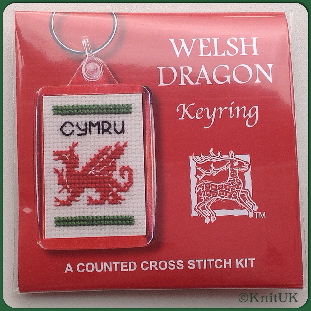 KEYRING Welsh Dragon. Cross-Stitch Kit by Textile Heritage (Made in UK)