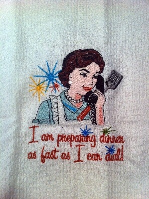  Humorous Tea Towel -  '..Fast as I can Dial....'