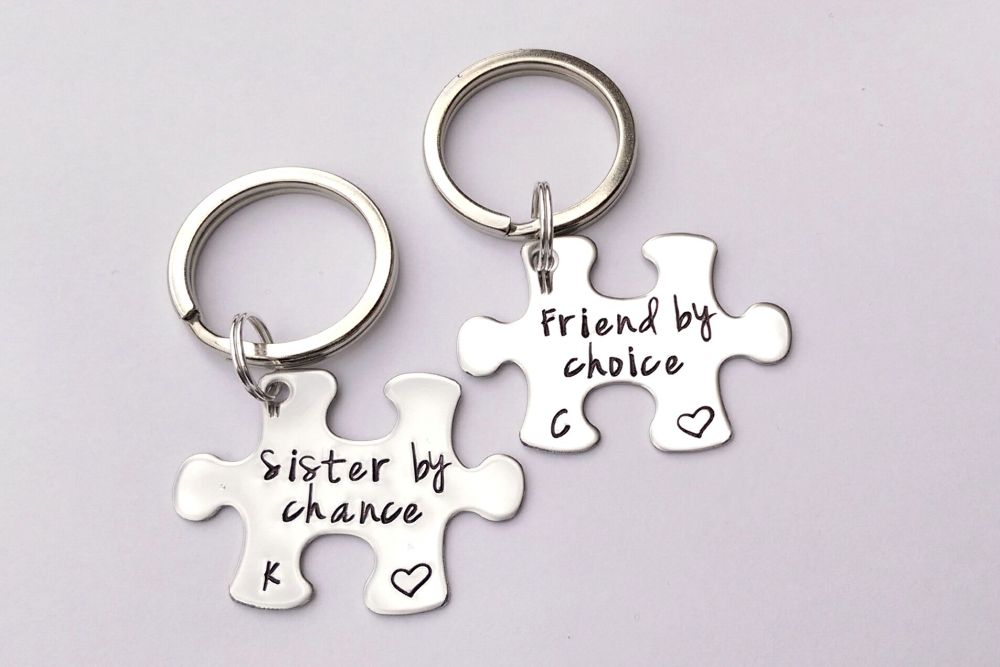 Sister by chance, friend by choice puzzle keyrings