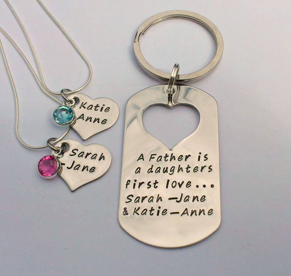 A father is a daughters first love necklace and keyring set
