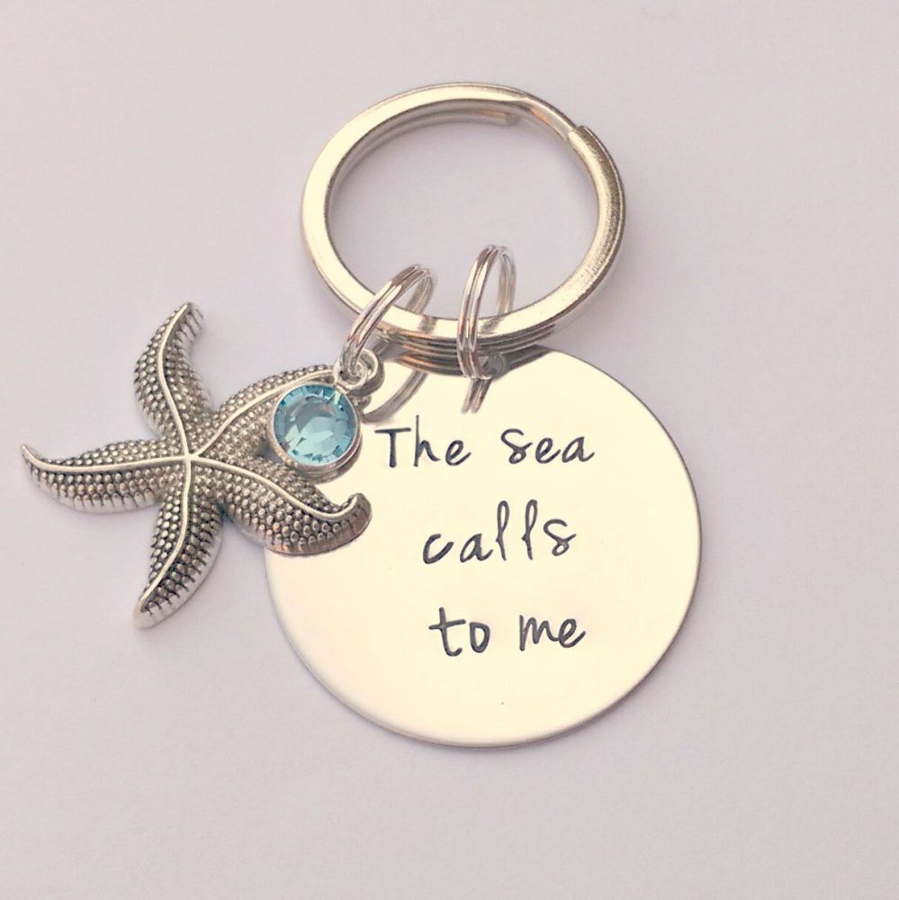 Hand Stamped The Sea Calls to keyring
