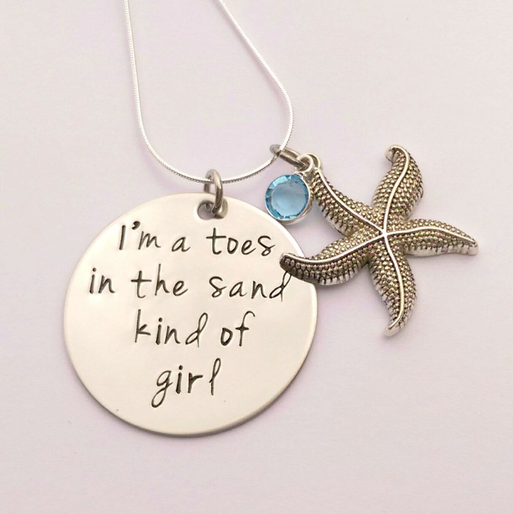 Hand Stamped I'm a toes in the sand kind of girl necklace