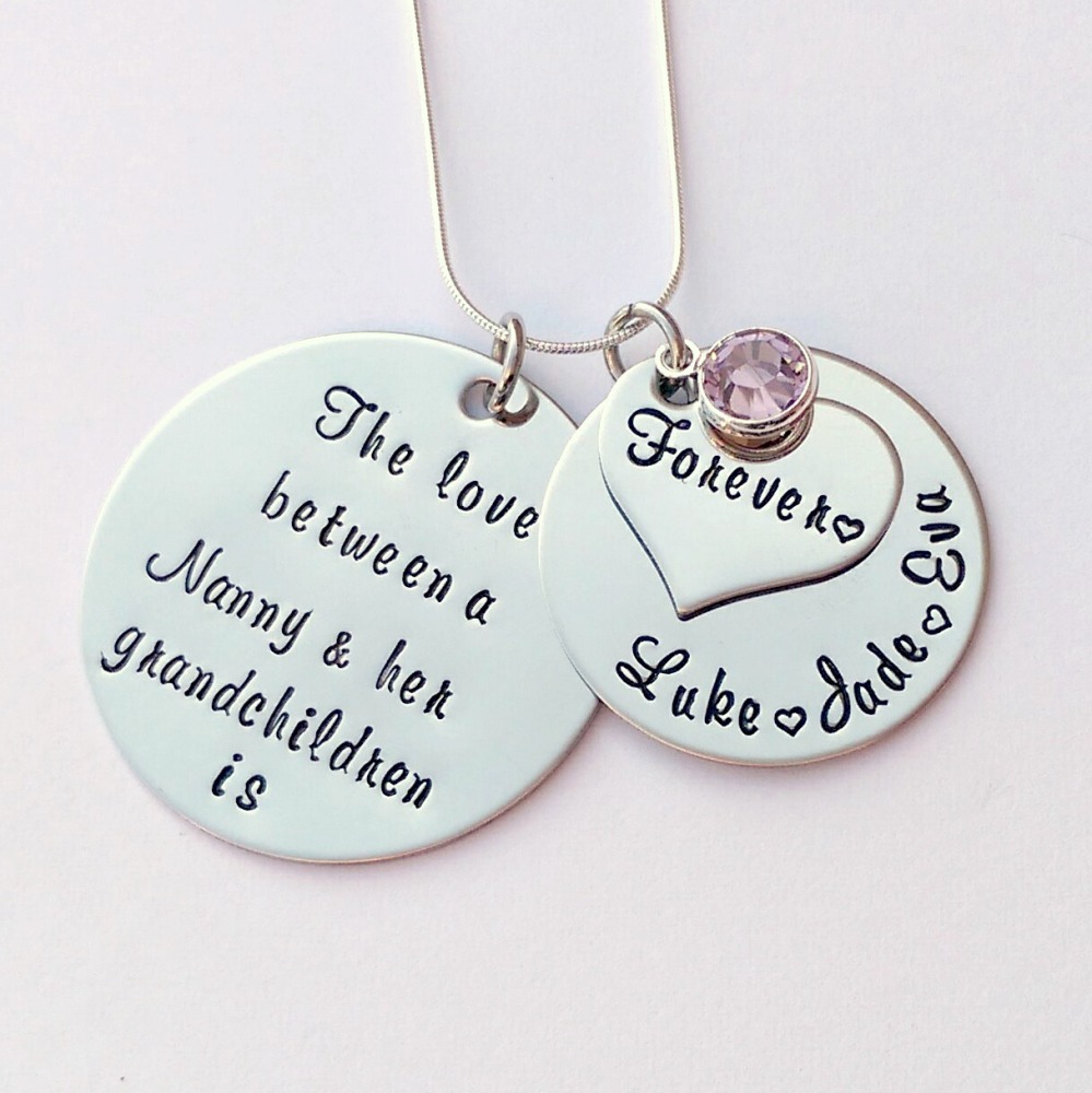 Personalise d The Love between a Nanny and her Grandchildren is forever necklace