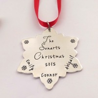 Hand Stamped personalised Large snowflake Christmas tree decoration ornament