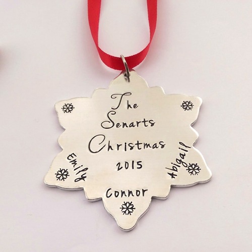 Hand Stamped personalised Large snowflake Christmas tree decoration ornamen