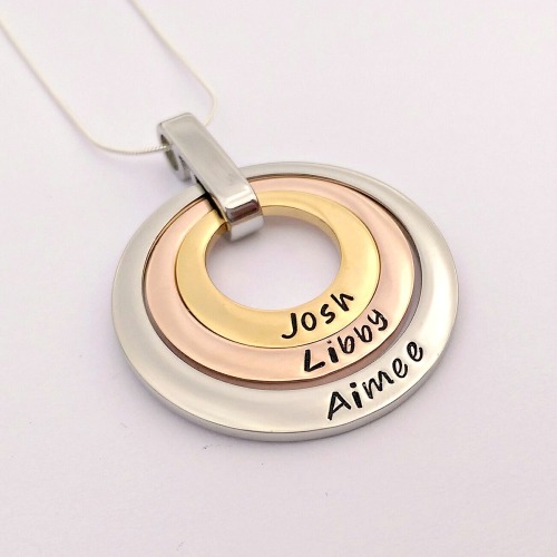 Silver, gold and rose gold Offset floating washer necklace