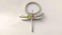 Hand stamped personalised dragonfly keyring