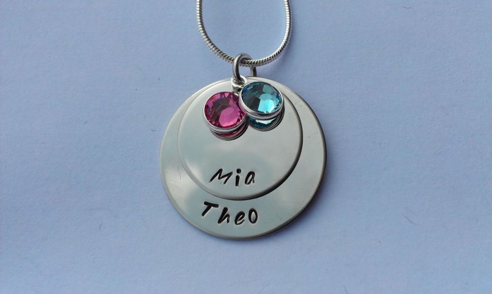 Hand stamped personalised double stacked necklace