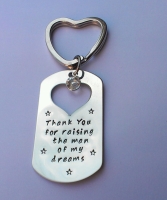 Hand stamped personalised Thank you for raising the man of my dreams keyring