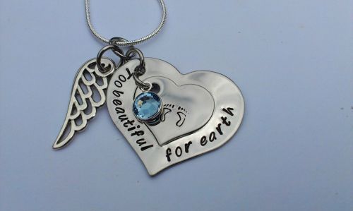 Hand stamped personalised Too beautiful for earth remembrance necklace