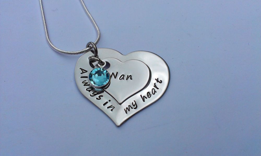 Hand stamped personalised Always in my heart remembrance necklace
