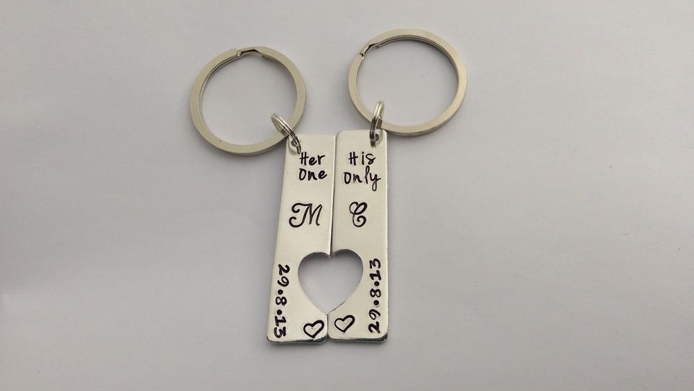 Her One, His Only personalised hand stamped keyrings
