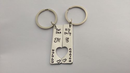 Her One, His Only personalised hand stamped keyrings