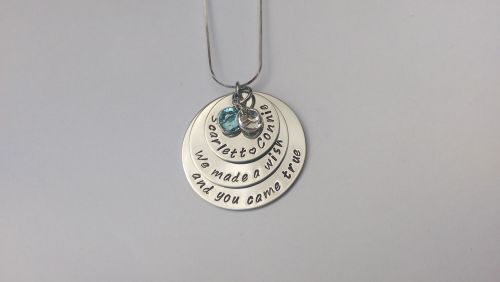 Hand Stamped personalised stacked I or We made a wish and you came true nec