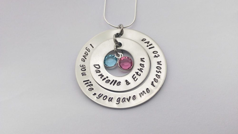 Hand Stamped personalised I gave you life, you gave me reason to live necklace