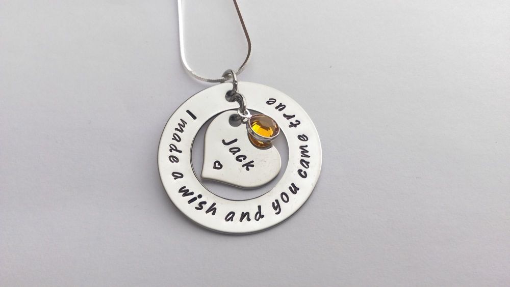 Hand stamped personalised I made a wish and you came true necklace (small)
