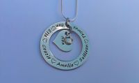 Hand stamped personalised Large round washer pendant with small inside heart