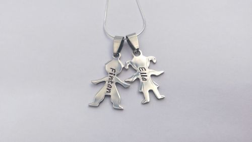 Hand Stamped personalised Boy Girl figure silhouette name necklace