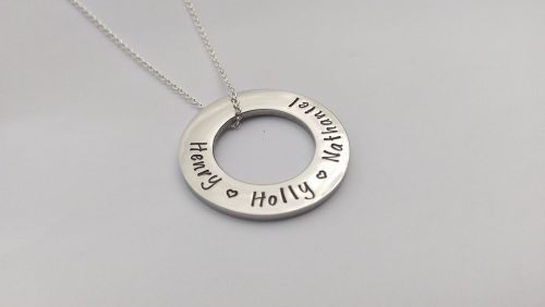 Hand stamped personalised floating washer necklace