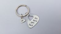 Hand stamped personalised guitar pick plectrum keyring with heart cutout