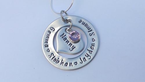 Hand stamped personalised necklace (heart inside medium round washer)