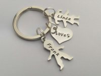 Hand Stamped personalised couples figure silhouette name keyring