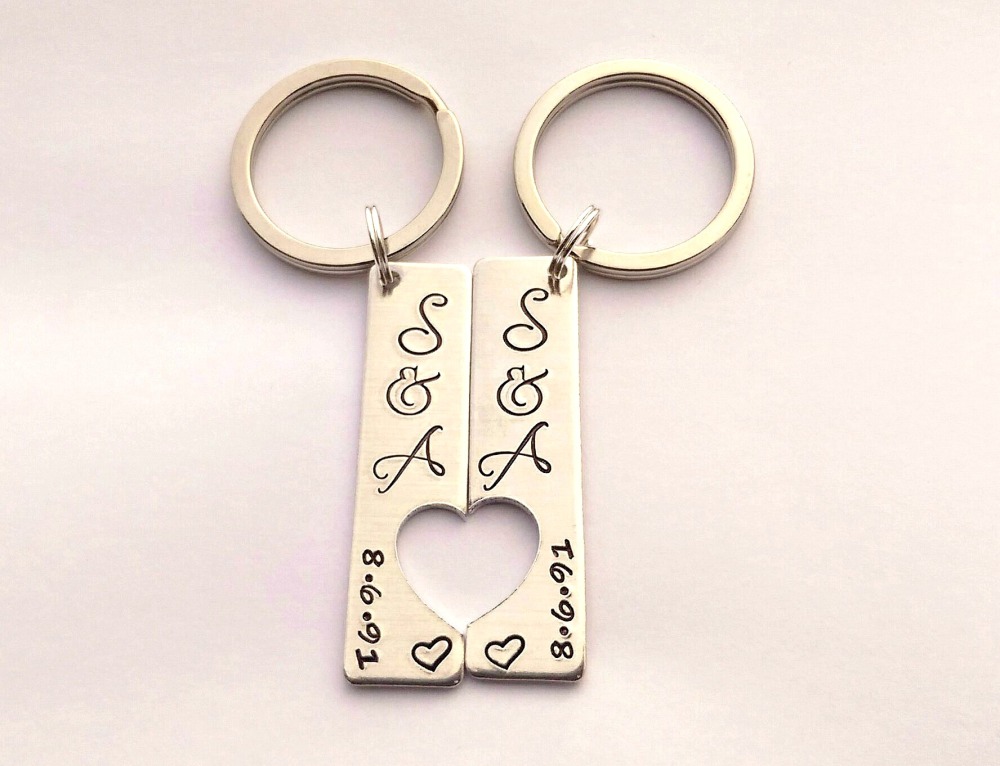 His and hers Couples personalised hand stamped keyrings