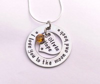 Hand stamped personalised I love you to the moon and back necklace (heart in washer)